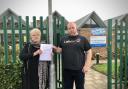 Margaret Mullane and Cllr Matthew Stanton with the petition to save Elm Park Children's Centre