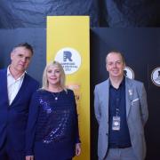 Cllr Christine Vickery and husband Tom (l) on the red carpet with festival director Spencer Hawken (l)