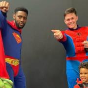 Angelio (l) and colleague Zach encouraged children to dress up as superheroes for Mental Health Awareness Week