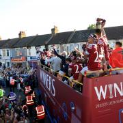 Joyous scenes as the West Ham players parade the trophy