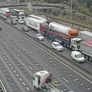 Massive queues that extend for miles was captured by traffic cameras on M25 this morning
