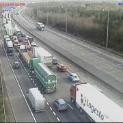 Traffic shown queuing near Junction 29 on the M25