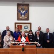 Mayor Trevor McKeever with headteachers, council officers and Councillor Oscar Ford,  cabinet member for children and young people (second left).