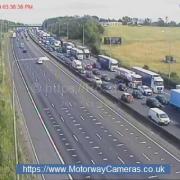 Congestion on the M25 between Junction 27 and 28 today after a multi-vehicle crash