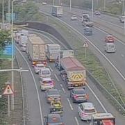 Traffic on the slip road at junction 30 of the M25 in Essex
