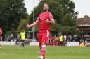 Sam Higgins of Hornchurch scores the second goal for his team and celebrates during Hornchurch vs Potters Bar Town, Pitching In Isthmian League Premier Division Football at Hornchurch Stadium on 30th August 2021