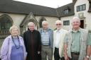 Barbara Hills with former chapel chaplain Canon John Barnes and hospital chapel friends, Ian Patience, John Jupp and Martin Fairhurst.