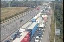 Traffic near Junction 29 for Romford and Basildon on the M25 at 12.25pm.
