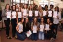 Sacred Heart of Mary Girls School GCSE results. Some of the top achievers celebrate