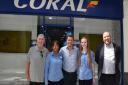Ex West Ham footballer Tony Cottee launches the new Coral betting shop in the Libertyy Centre. L to R Terence Matthews, shop manager Julie Aston, Tony Cottee, Tayla Dobson and area manager Dave Blackery