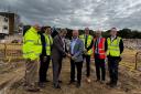 L-R: Paul Walker (Havering Council), Christopher Hobbs (Mercury Land Holdings), Cllr McGeary and Cllr Williamson, David Burns (Bellway), Garry Green (Mercury Land Holdings) and Dan Brady (Bellway) break ground at Roe Wood Park