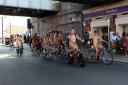 Naked cyclists outside Romford station