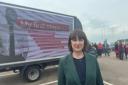 Pledges - shadow chancellor Rachel Reeves in Shoebury with Labour's new advertising bus