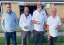 Dave Coward, Mick Amato and Rob Crabb celebrate their success at Gidea Park, with Prostate Cancer UK\'s Gary Haines