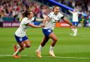 Lauren James celebrates her stunning goal for England against Denmark