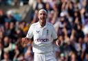 Stuart Broad celebrates taking the wicket of Alex Carey as England win the fifth Ashes Test