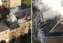 The drone footage shows the firefighters hard at work