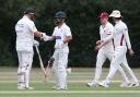 Hornchurch openers Paul Murray and Sameer Saqib celebrate during their large stand against Brentwood