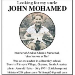 Looking for my uncle JOHN MOHAMED