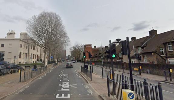 Romford Recorder: The incident involving a van and motorbike occurred along East India Dock Road Romford Recorder: The incident involving a van and motorbike occurred along East India Dock Road