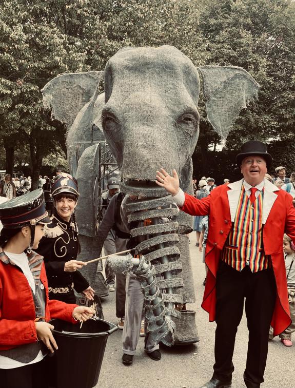 Romford Recorder: Events at the Frost Fair include a parade with a giant puppet elephant Romford Recorder: Events at the Frost Fair include a parade with a giant puppet elephant