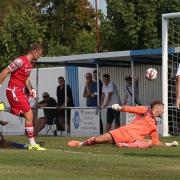 Liam Nash scores the first Hornchurch goal at Ipswich Wanderers