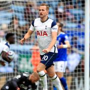 Tottenham Hotspur's Harry Kane celebrates scoring their first goal against Leicester City