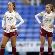 Arsenal's Lia Walti (left) and Leah Williamson react after the final whistle during the FA Women's Super League match at Madejski Stadium, Reading.