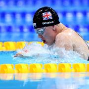 Brock Whiston on the way to winning the women\'s 100m breaststroke at the 2019 World Para Swimming Allianz Championships at London Aquatic Centre