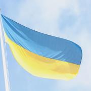 The Ukrainian flag flying above 10 Downing Street in London