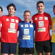 Jason Satchwell, Craig Grote, Daniel Holmes, Harry Fayers and Adam Watts at the end of their 45-mile run