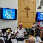 Ron Joice conducting at his 90th birthday Salvation Army concert event.