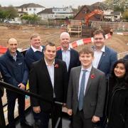 Havering Council leader Cllr Damian White with councillors, Wates Residential representatives, members of the regeneration team and a former Serena Court resident.