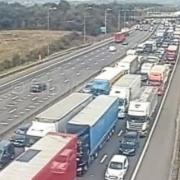 Traffic near Junction 29 for Romford and Basildon on the M25 at 12.25pm.