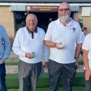 Dave Coward, Mick Amato and Rob Crabb celebrate their success at Gidea Park, with Prostate Cancer UK\'s Gary Haines