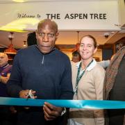 Frank Bruno cutting the ribbon at The Aspen Tree on October 14