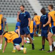 England manager Gareth Southgate looks on during a training session at the 2022 World Cup in Qatar