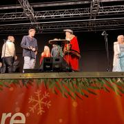 James Argent with Brentwood mayor Olivia Francois on stage at the lights switch-on