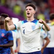 Declan Rice celebrates England's win over Wales at the World Cup