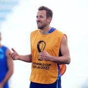 Harry Kane is all smiles during an England training session at the World Cup