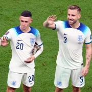 Phil Foden and Luke Shaw celebrate England's win over Senegal at the World Cup