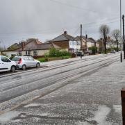 A street in Romford outside Donald Hamilton's home was covered with hail