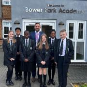 Bower Park Academy's new principal Eddie Aylett with pupils