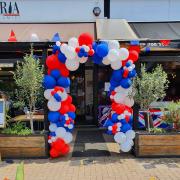Osteria Due Amici in Upminster decorated with balloons ahead of the coronation