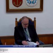 Havering\'s chief executive Andrew Blake-Herbert (left) and leader Ray Morgon (centre). Havering Council