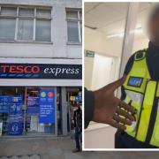 A TikTok shows a male apparently trespassing in a restricted area in Tesco Express, Romford