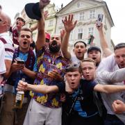 Excited Hammers supporters in Prague