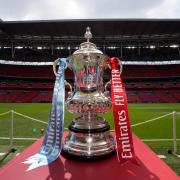 The FA Cup on display before the 2023 final at Wembley Stadium