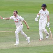 Sam Cook celebrates one of his three wickets for Essex against Kent