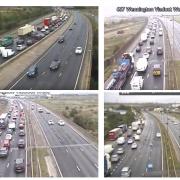 Traffic cameras show congestion on the A13 at different points following the incident